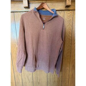 Van Heusen Mens Brown QuarterZip Pullover Sweater Mock Neck Size M Ribbed Cotton